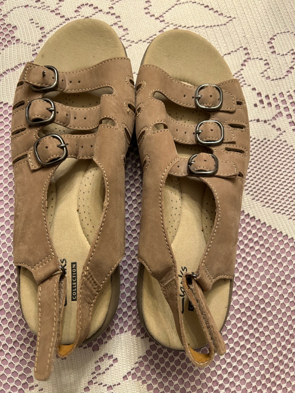Clarks Tan Triple-Buckle Women's Sandals 9M
